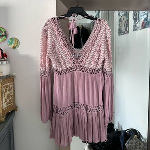 Pink Free People Long Sleeve Dress